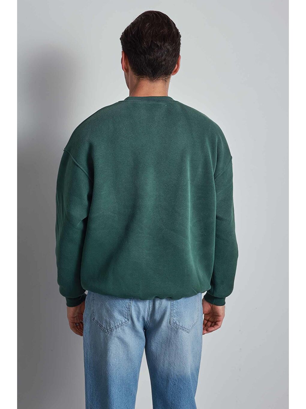 Erkek Rahat Kalıp Baskılı Yuvarlak Yaka Sweatshirt Yeşil-4