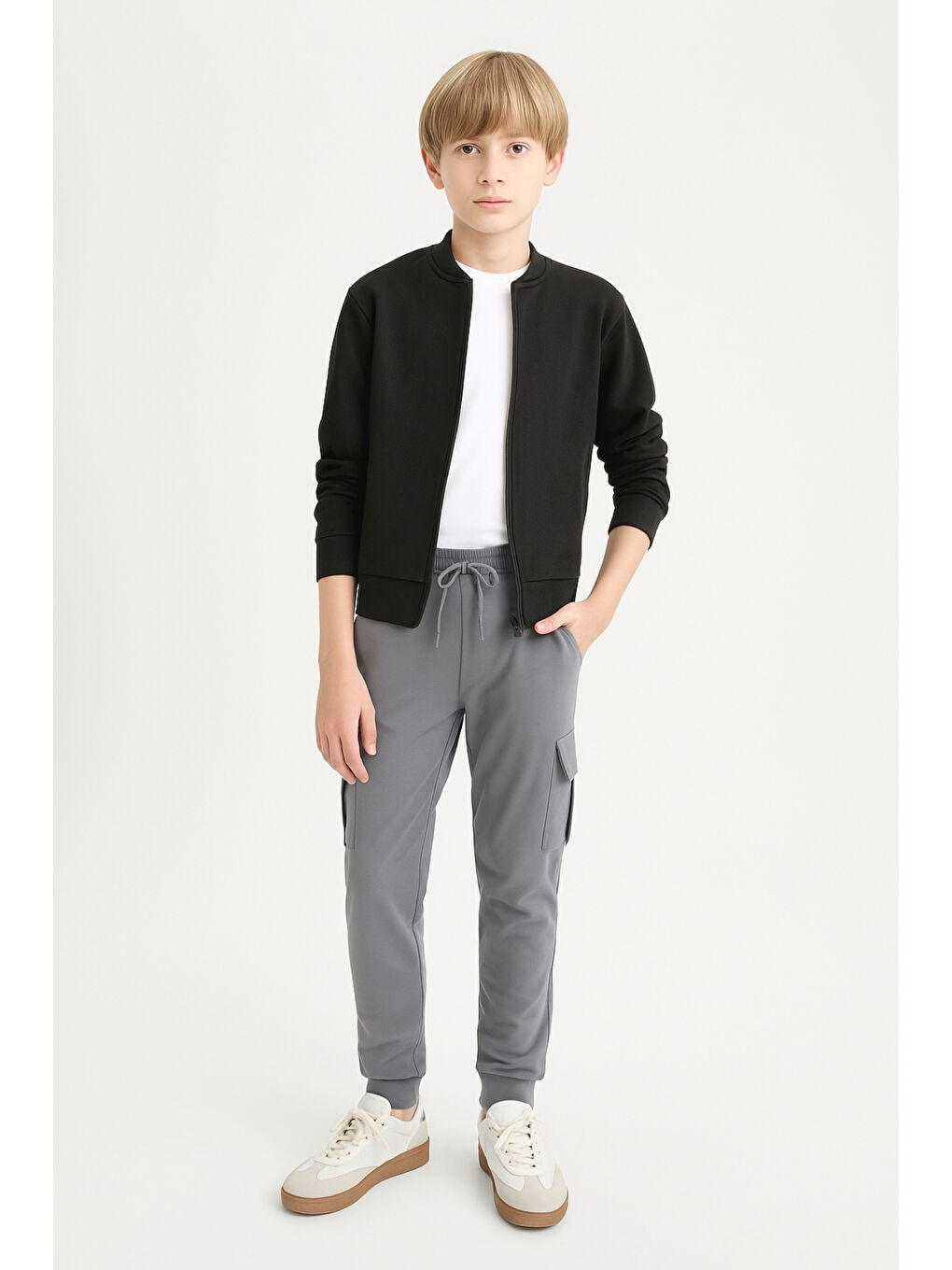 Gri Erkek Çocuk Basic Kargo Cepli Jogger Paça Okul Eşofman Altı AK2322-1-1