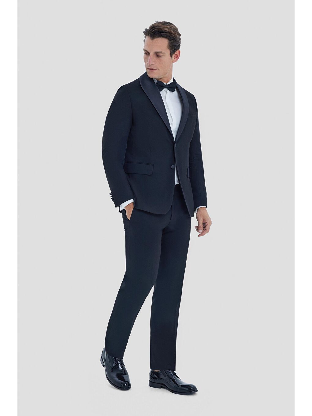 Erkek Siyah Regular Fit Düz Şal Yaka Smokin & Damatlık-2