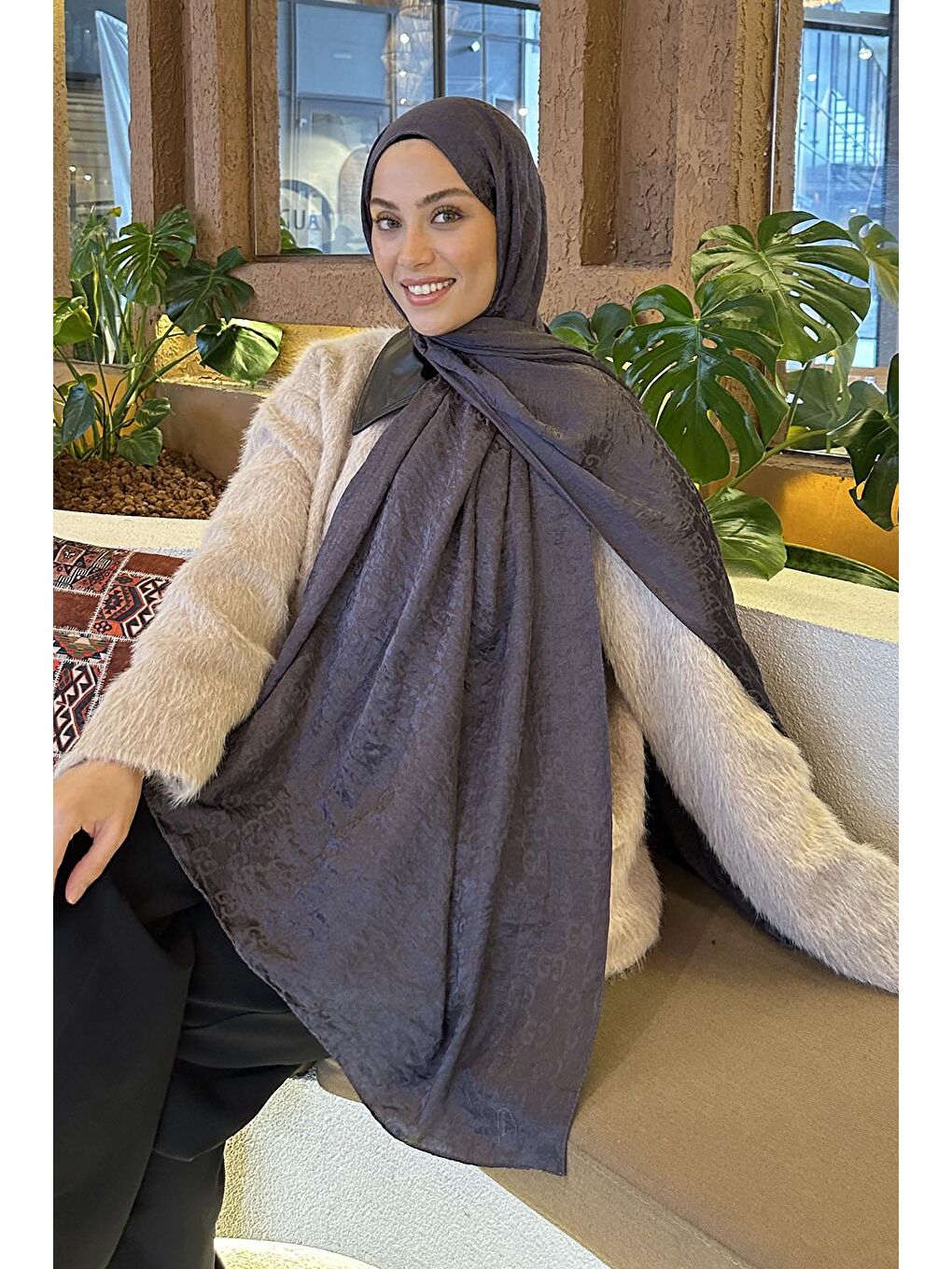 G Desen Ayrobin Floş Jakar Şal Antrasit-1