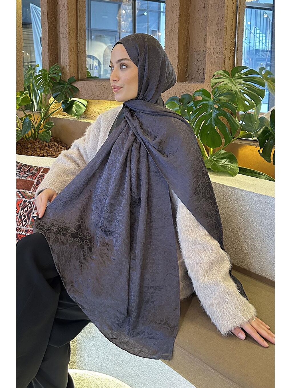 G Desen Ayrobin Floş Jakar Şal Antrasit-3