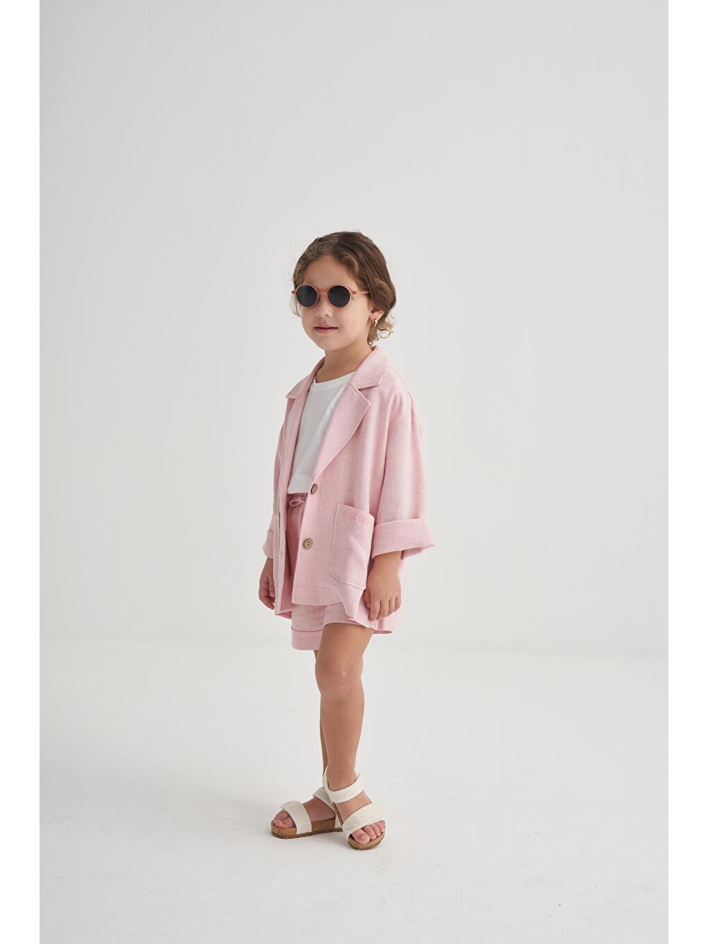 Kız Çocuk Pamuklu Pembe Ceket Ve Şort 2'Li Takım-1