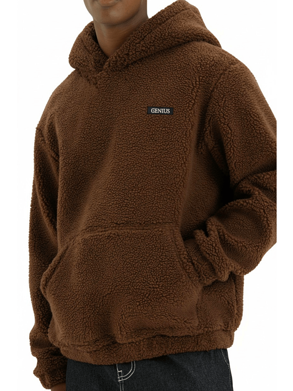 Kahverengi Genıus Store Erkek Kapüşonlu Polar Sherpa Kuzu Kumaş İçi Şardonlu Kapüşonlu Sweatshırt SHERPA-KAP