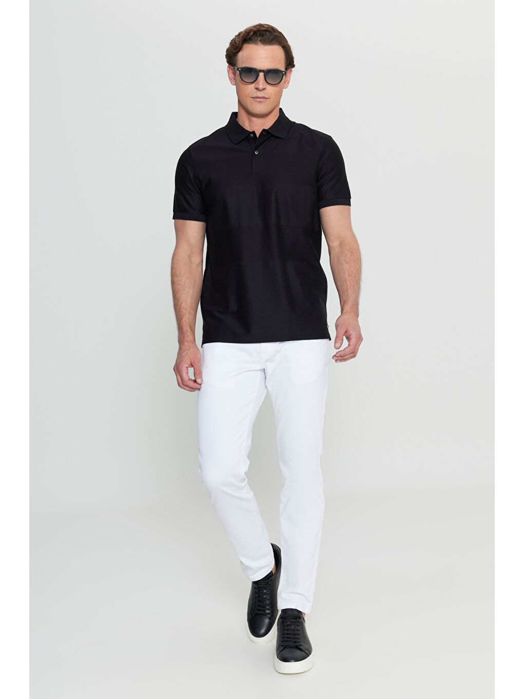 Erkek Siyah %100 Pamuk Slim Fit Dar Kesim Polo Yaka Jakarlı Triko Tişört-1