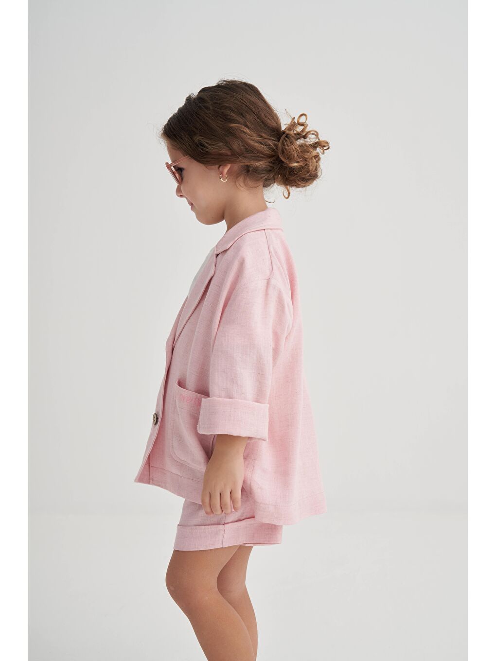 Kız Çocuk Pamuklu Pembe Ceket Ve Şort 2'Li Takım-3