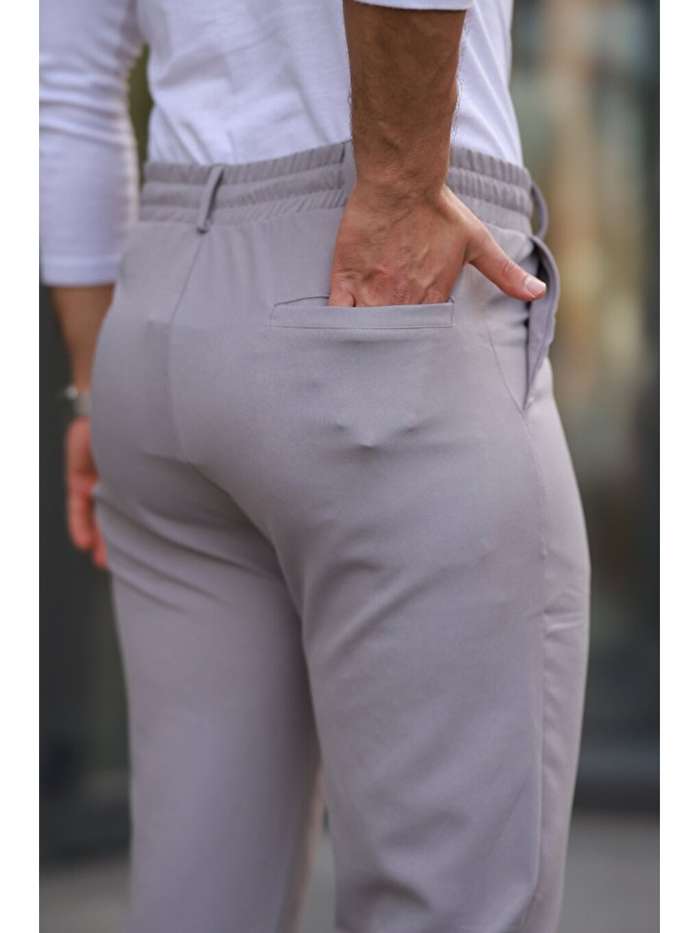 Gri Erkek Beli Bağcıklı Jogger Pantolon-1