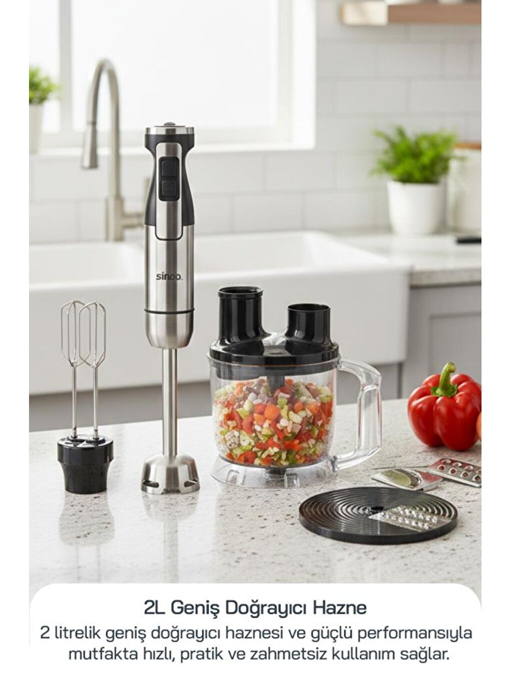 SHB-7531 Çok Fonksiyonlu El Blender Seti | Doğrayıcı, Çırpıcı ve Rende Aparatlı-1