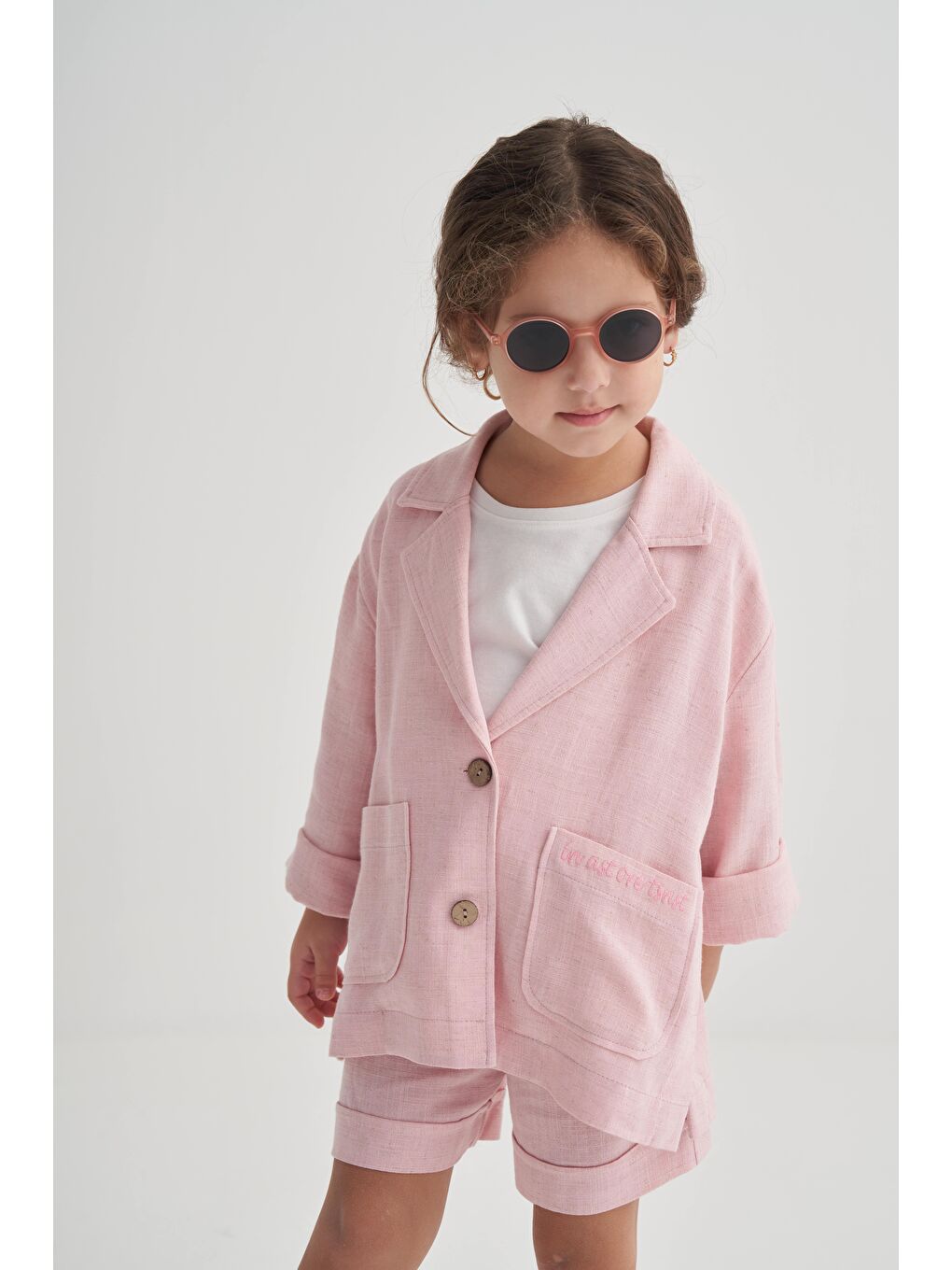Kız Çocuk Pamuklu Pembe Ceket Ve Şort 2'Li Takım-4
