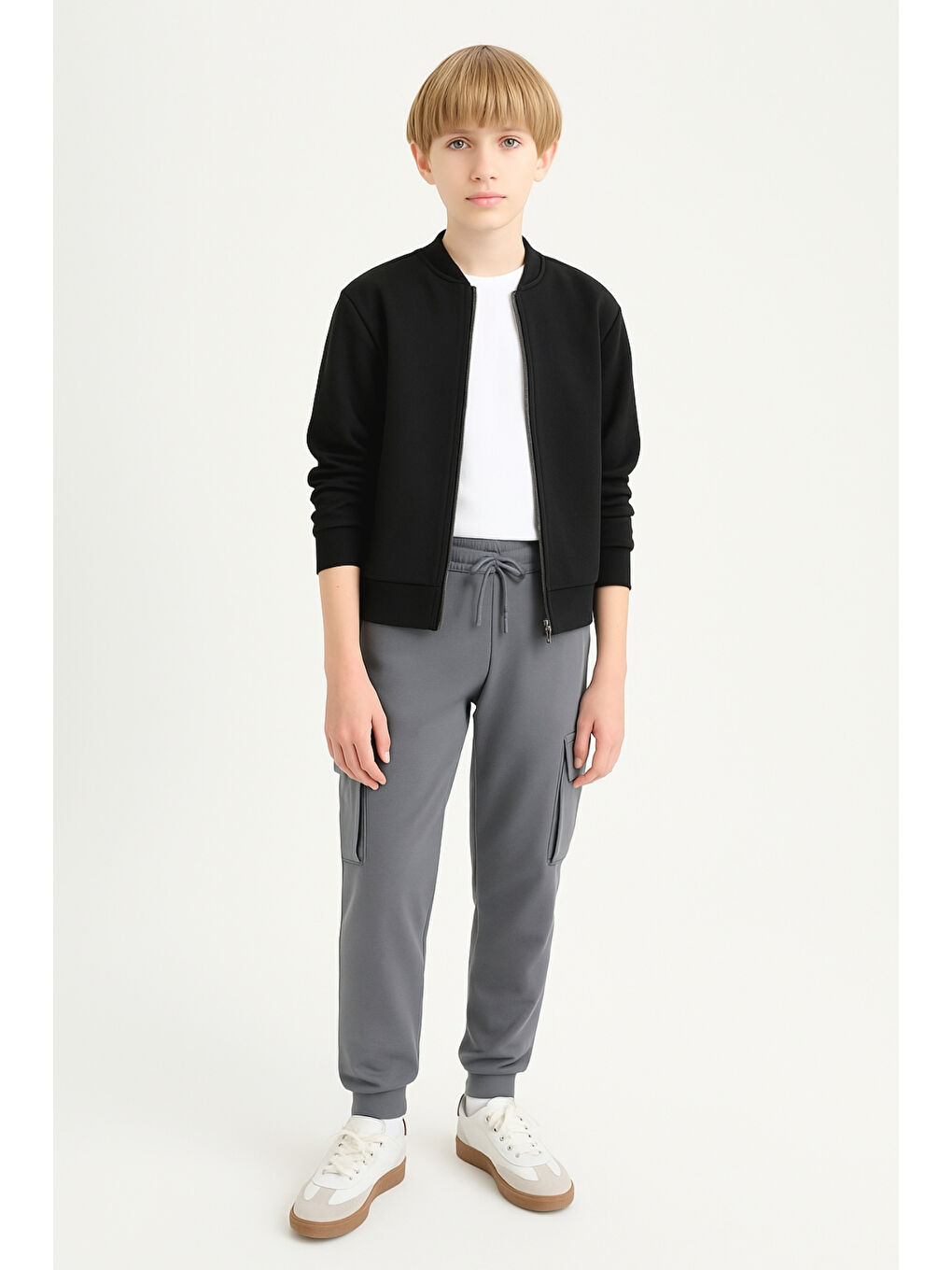 Gri Erkek Çocuk Basic Kargo Cepli Jogger Paça Okul Eşofman Altı AK2322-1-2