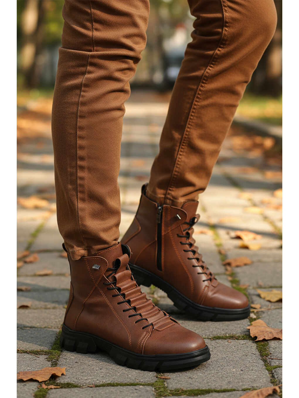 Kahverengi Taba İçi Polarlı Kaymaz Fermuarlı Erkek Bot 660 M-1