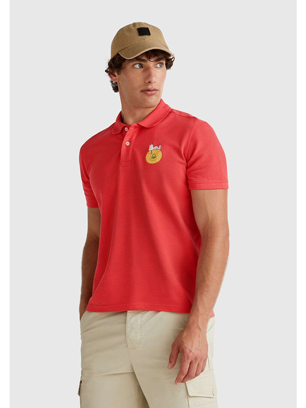 Erkek Turuncu %100 Pamuk Peanuts Baskılı Polo T-Shirt