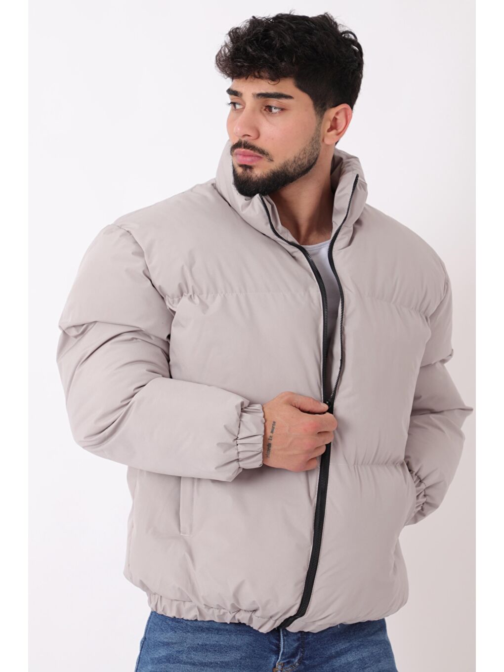 Bej Dik Yaka  Bomber Şişme Kışlık Mont PLDP 3018_50465-1