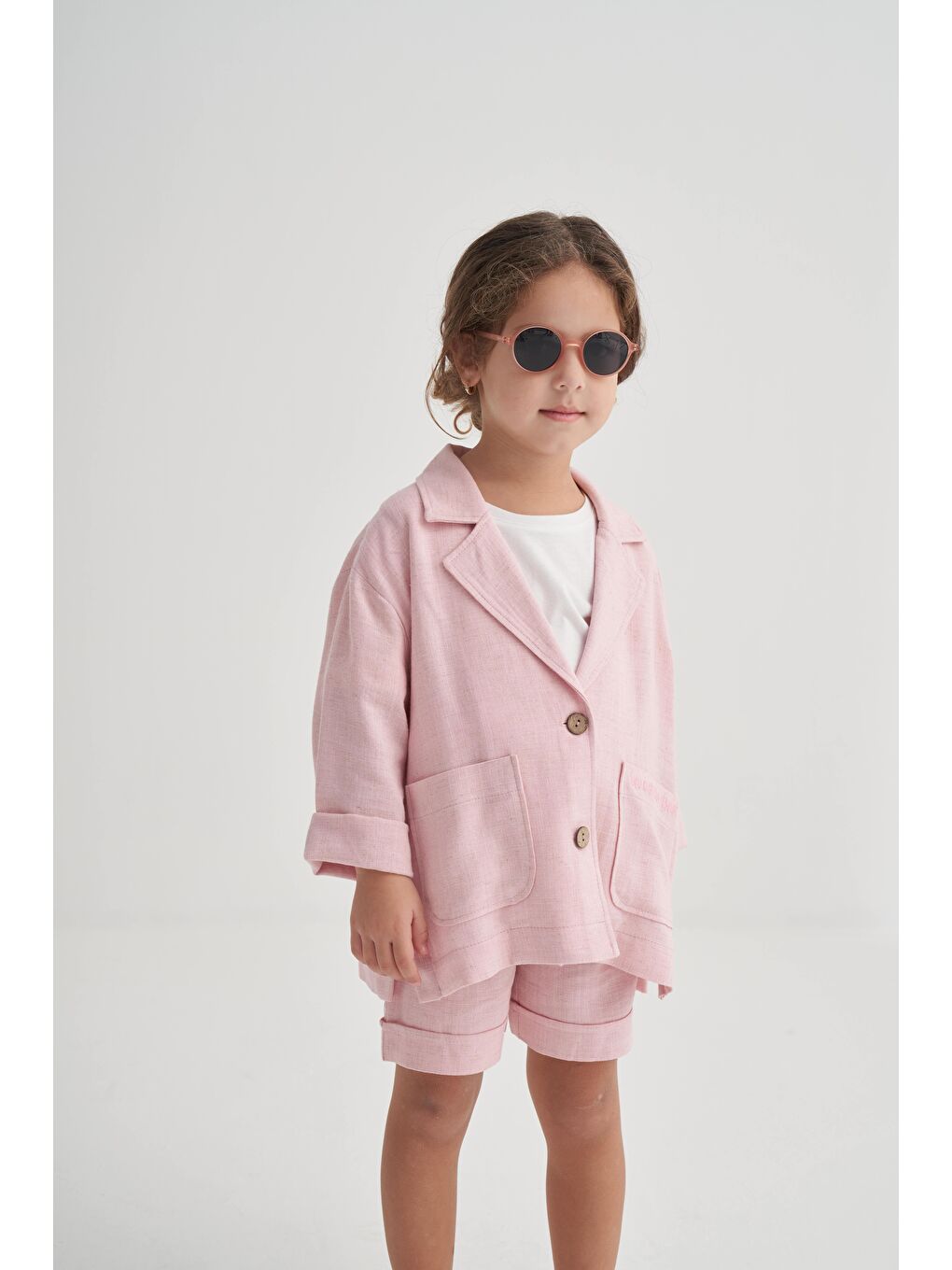 Kız Çocuk Pamuklu Pembe Ceket Ve Şort 2'Li Takım-5