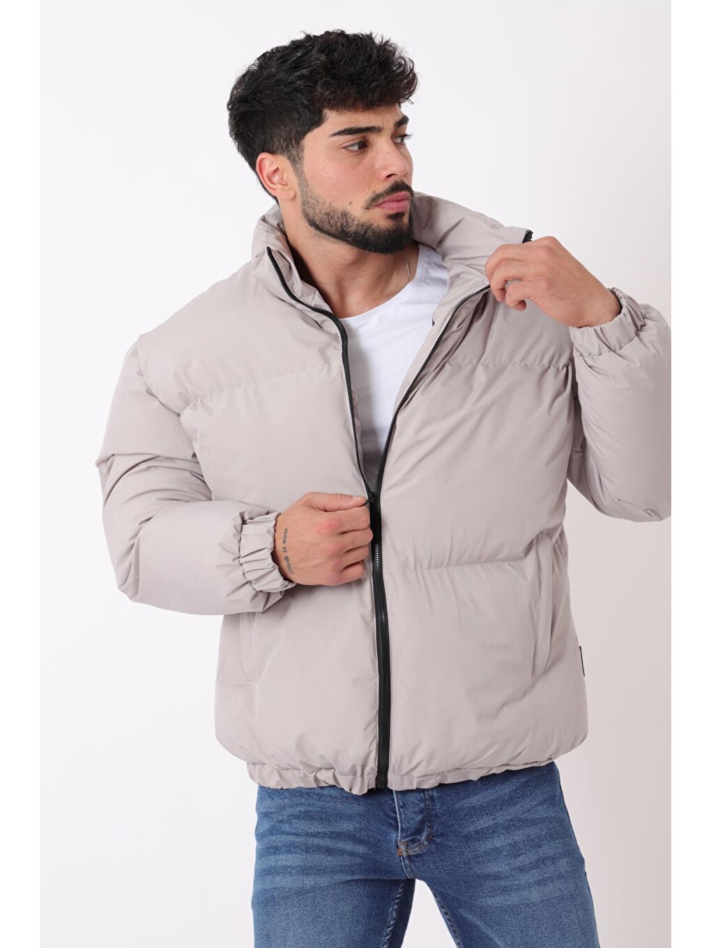 Bej Dik Yaka  Bomber Şişme Kışlık Mont PLDP 3018_50465-2