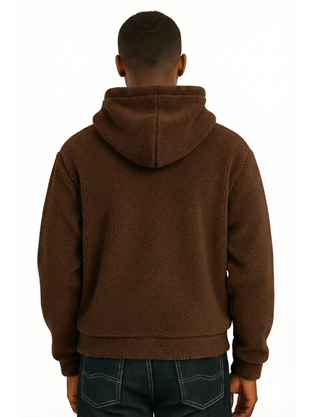 Kahverengi Genıus Store Erkek Kapüşonlu Polar Sherpa Kuzu Kumaş İçi Şardonlu Kapüşonlu Sweatshırt SHERPA-KAP-1