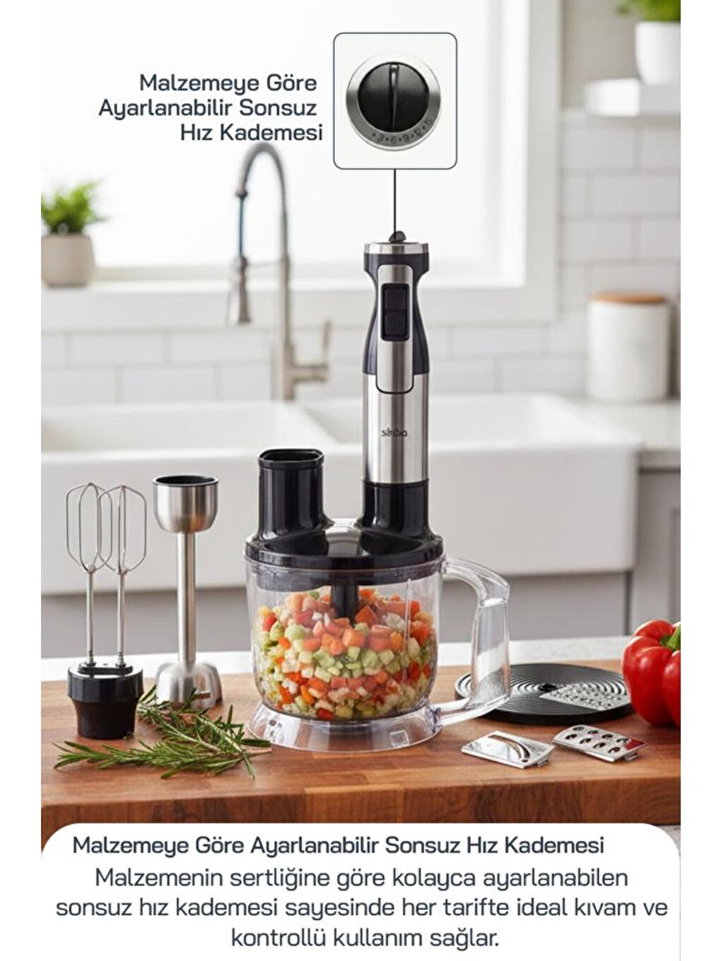 SHB-7531 Çok Fonksiyonlu El Blender Seti | Doğrayıcı, Çırpıcı ve Rende Aparatlı-4