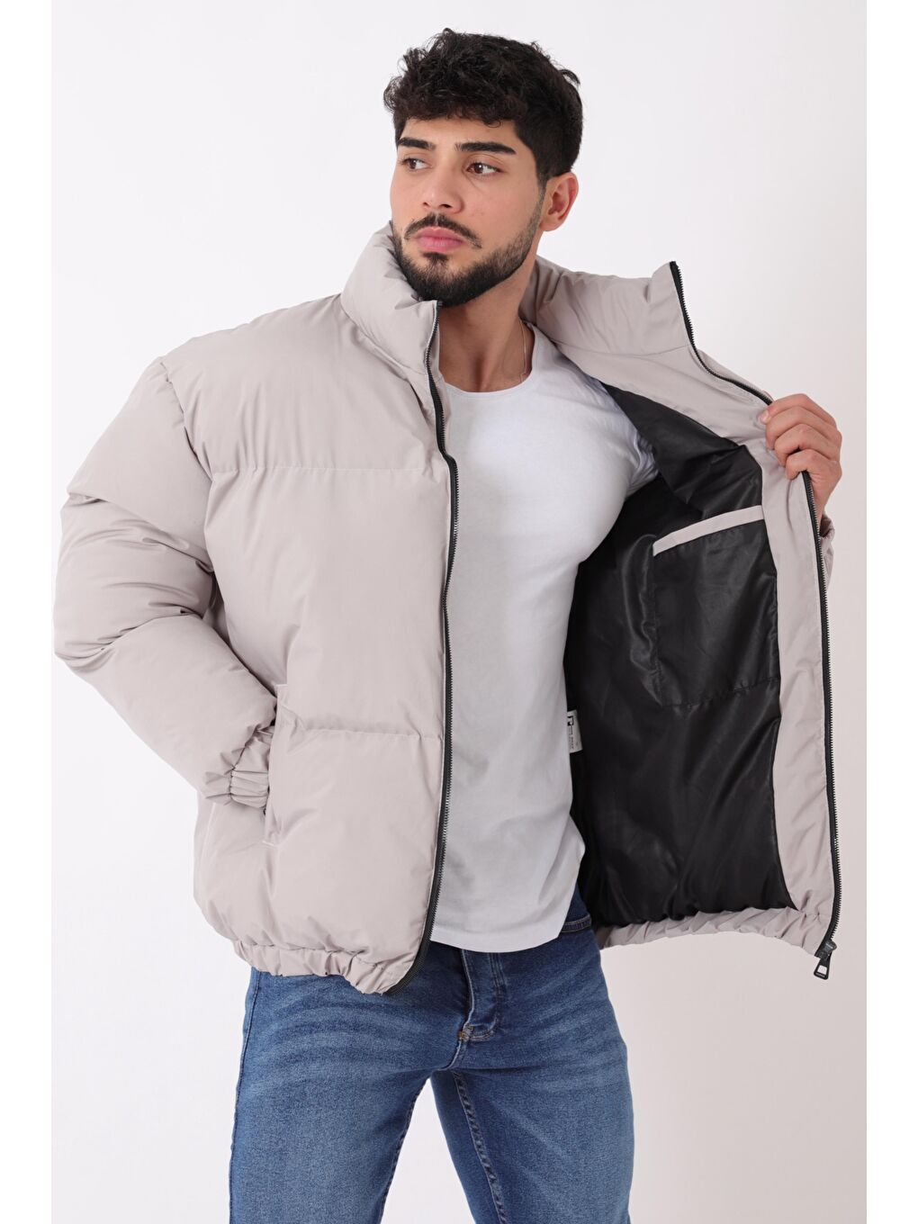 Bej Dik Yaka  Bomber Şişme Kışlık Mont PLDP 3018_50465-3