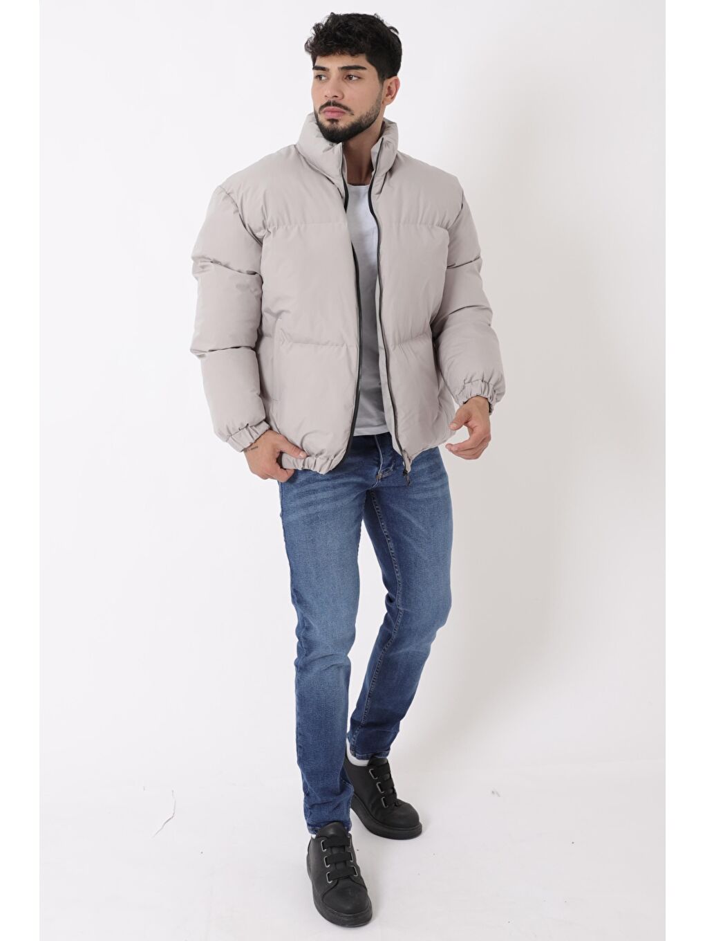 Bej Dik Yaka  Bomber Şişme Kışlık Mont PLDP 3018_50465-4