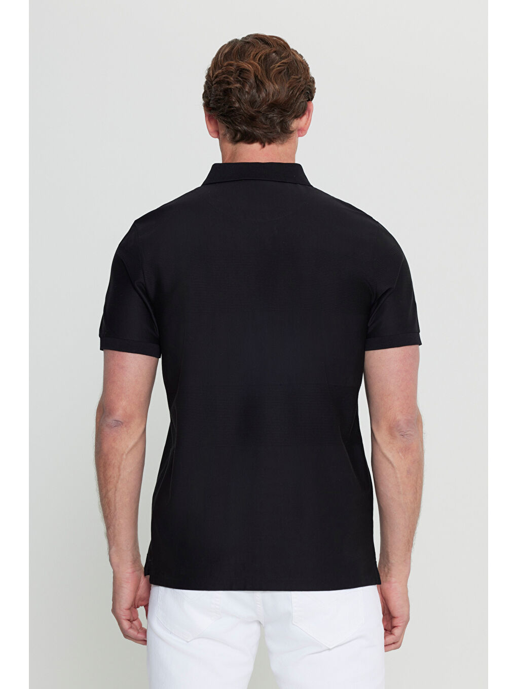 Erkek Siyah %100 Pamuk Slim Fit Dar Kesim Polo Yaka Jakarlı Triko Tişört-4
