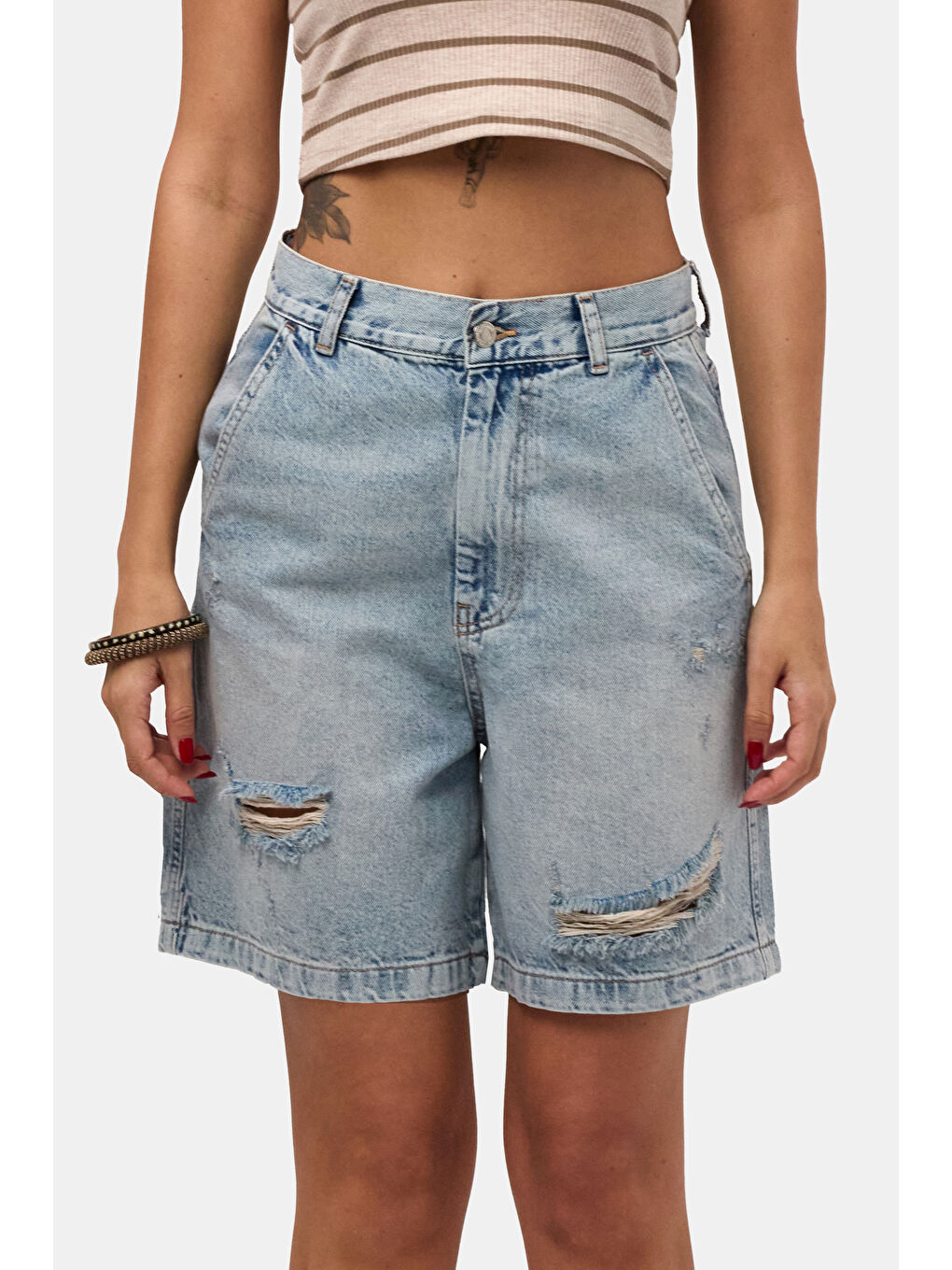 Mavi Kadın Jean Rengi 12s6-32 Skater Fit Denim Bermuda Şort-6