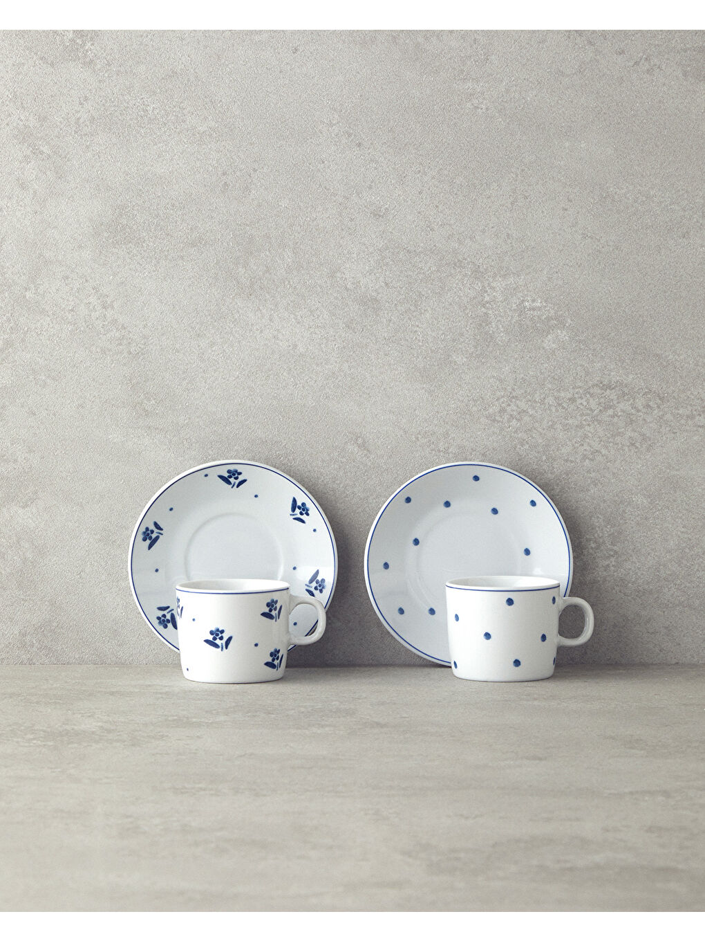 Flower Touch Porselen 4 Parça 2 Kişilik Kahve Fincan Takımı Lacivert-2