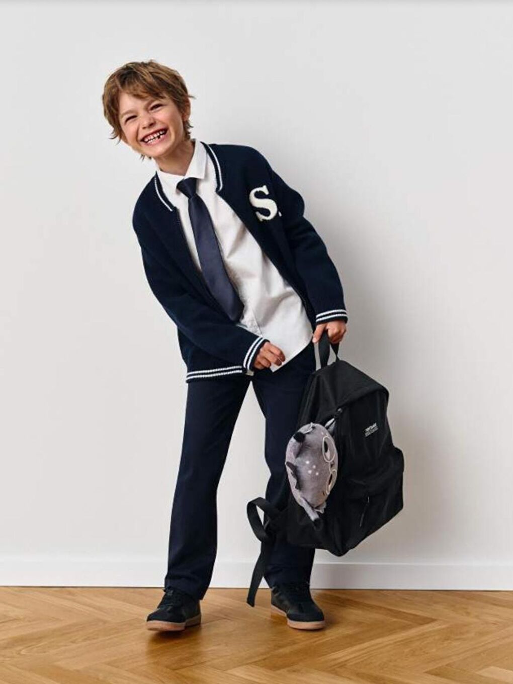 Erkek Çocuk Düz Paça Gabardin Beli Lastikli Lacivert Okul Pantolonu