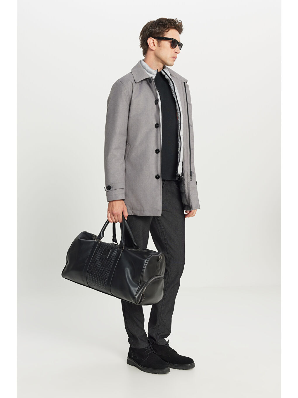 Erkek Siyah Yünlü Standart Fit Normal Kesim Yarım Balıkçı Yaka Basic Triko Kazak-2