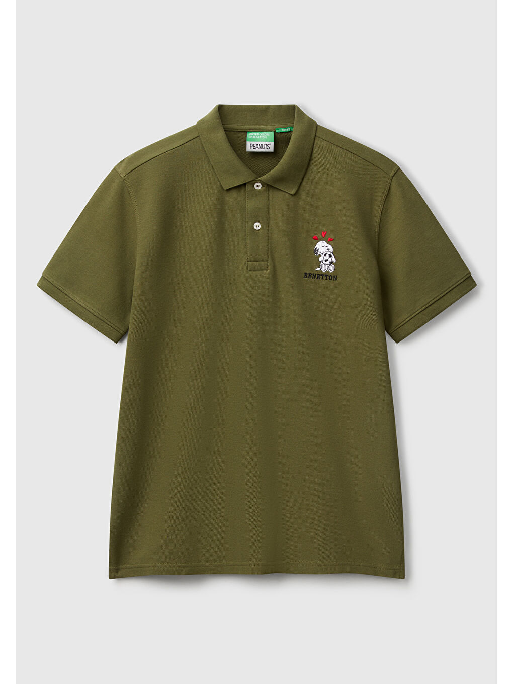 Erkek Haki %100 Pamuk Peanuts Baskılı Polo T-Shirt-1
