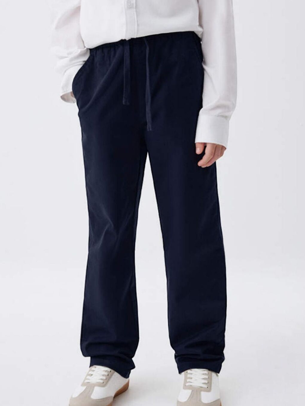 Erkek Çocuk Düz Paça Gabardin Beli Lastikli Lacivert Okul Pantolonu-1