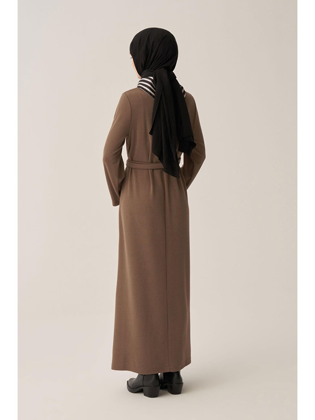 Bej Vizon-Kemer Tokalı Elbise-2