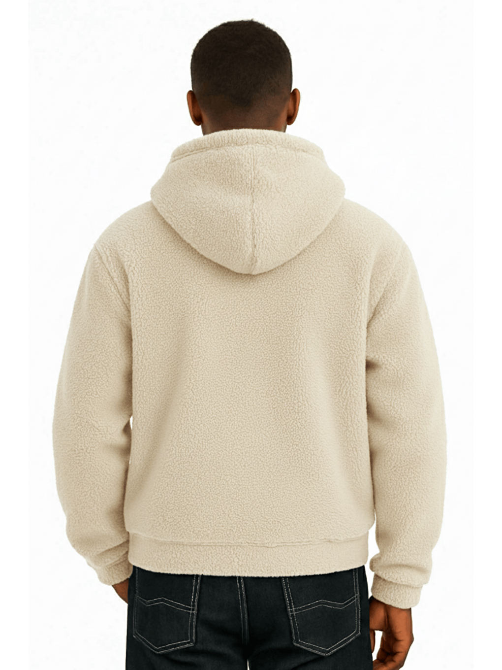 Ekru Genıus Store Erkek Kap&#252;şonlu Polar Sherpa Kuzu Kumaş İ&#231;i Şardonlu Kap&#252;şonlu Sweatshırt SHERPA-KAP-1