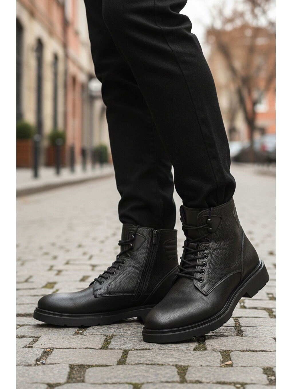 Siyah İçi Polarlı Kaymaz Fermuarlı Bağcıklı Erkek Bot 562 M-2