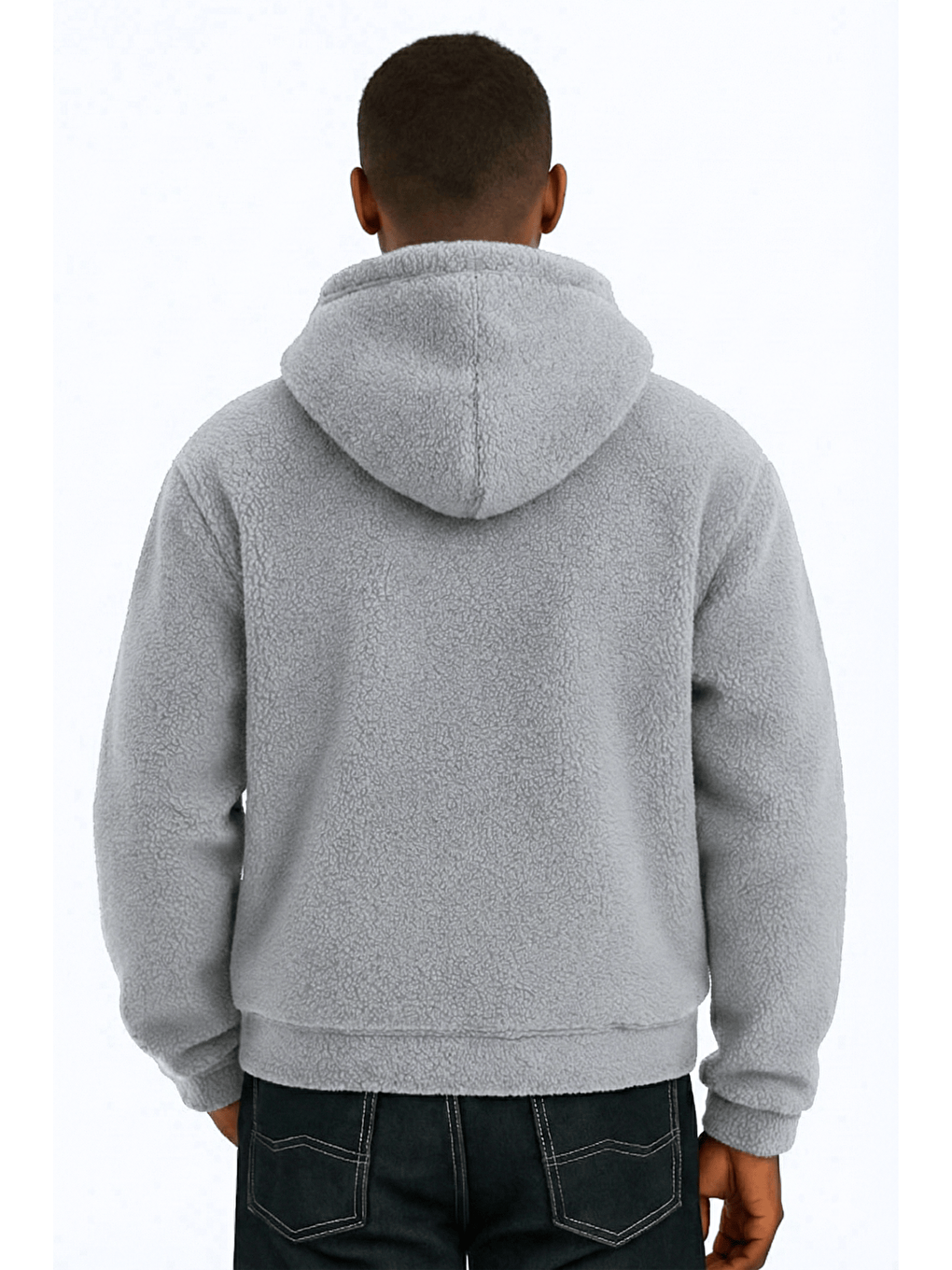 Gri Genıus Store Erkek Kapüşonlu Polar Sherpa Kuzu Kumaş İçi Şardonlu Kapüşonlu Sweatshırt SHERPA-KAP-1