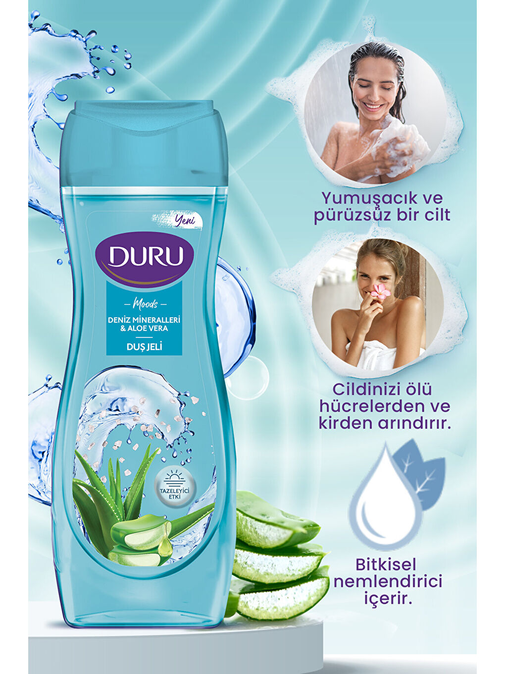 Duru Beyaz Moods Deniz Mineralleri & Aloe Vera Duş Jeli Duş Lifi Ile Birlikte 4x450ml - 2