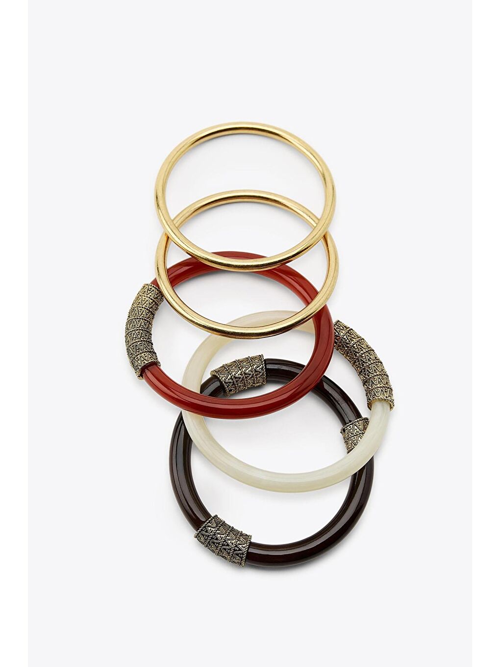 Bordo Vintage Mix Bilezik Seti – Gold, Kırmızı, Kahve & Krem 5'li Kombin-2