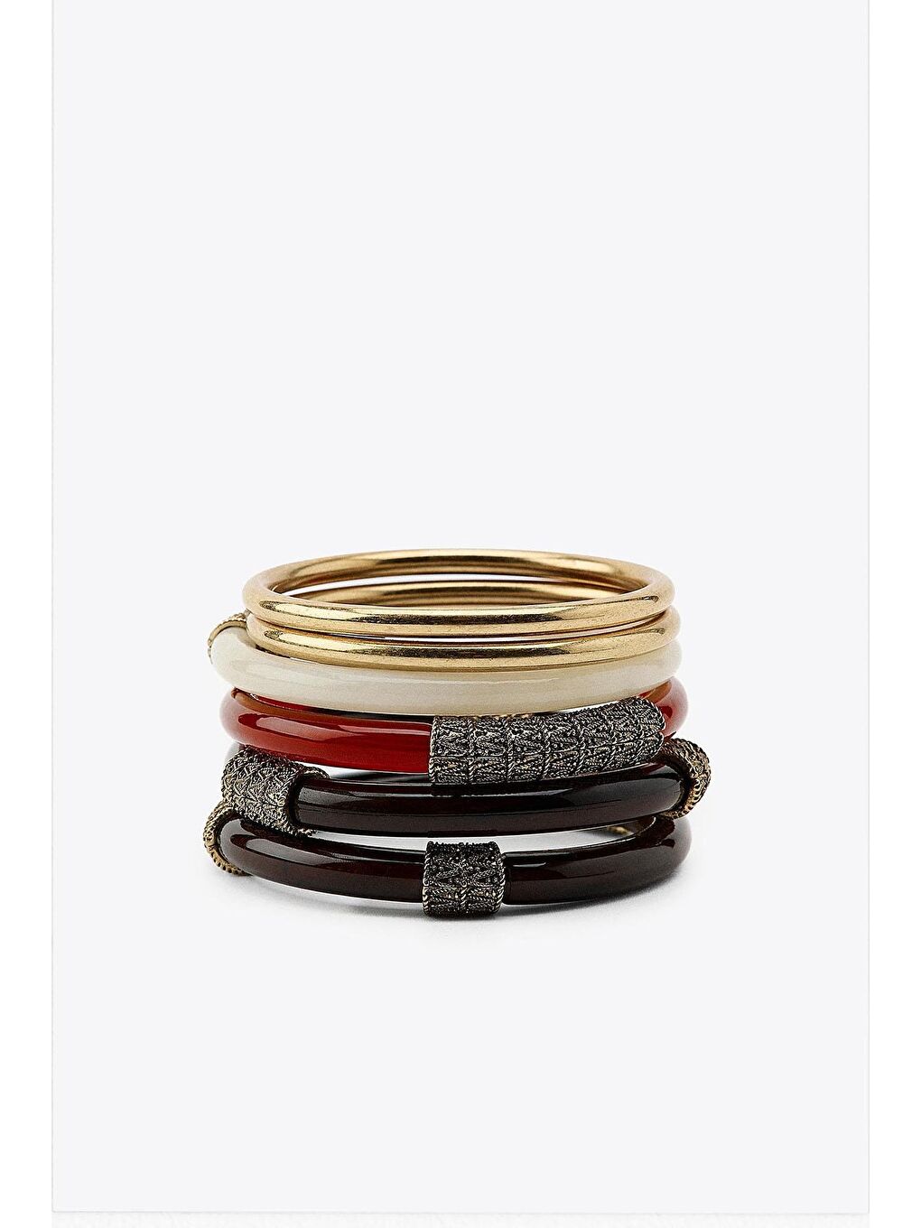 Bordo Vintage Mix Bilezik Seti – Gold, Kırmızı, Kahve & Krem 5'li Kombin-4