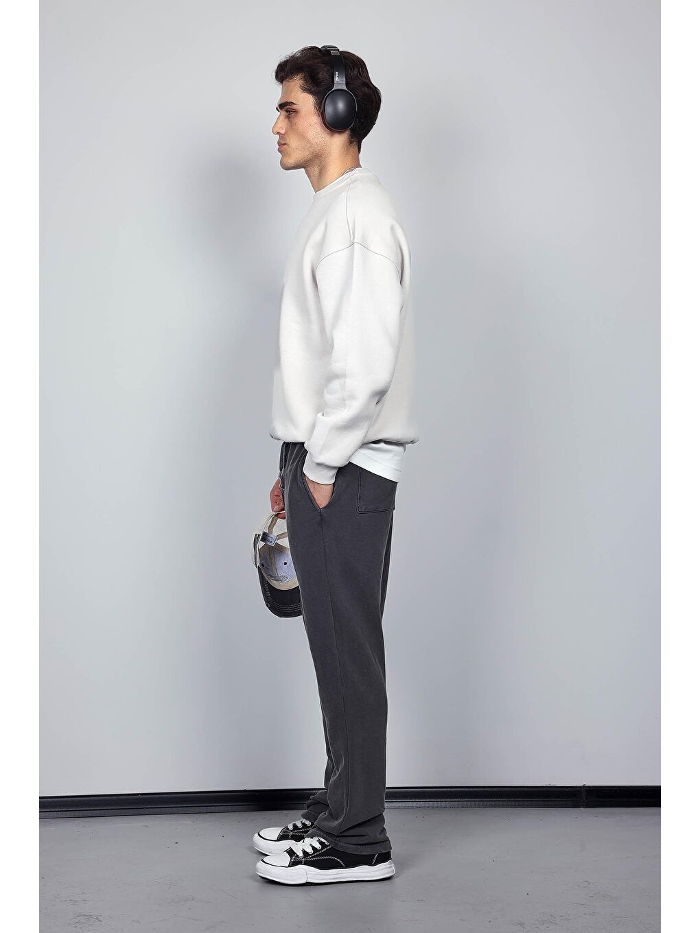 Erkek Oversize Bisiklet Yaka Basic Sweatshirt Gri-5