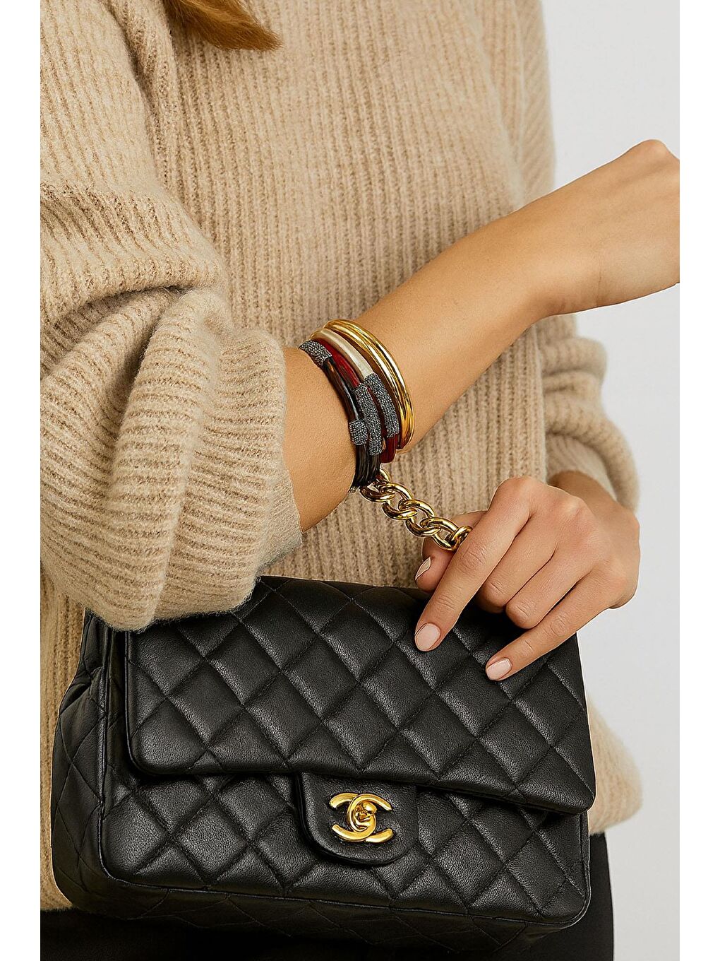 Bordo Vintage Mix Bilezik Seti – Gold, Kırmızı, Kahve & Krem 5'li Kombin-5