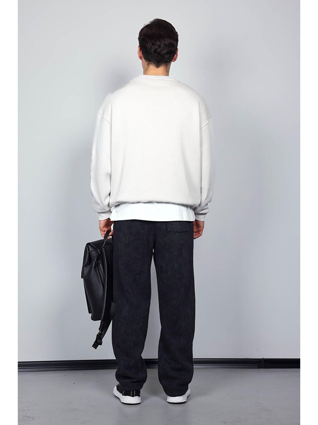 Erkek Oversize Bisiklet Yaka Basic Sweatshirt Gri-6