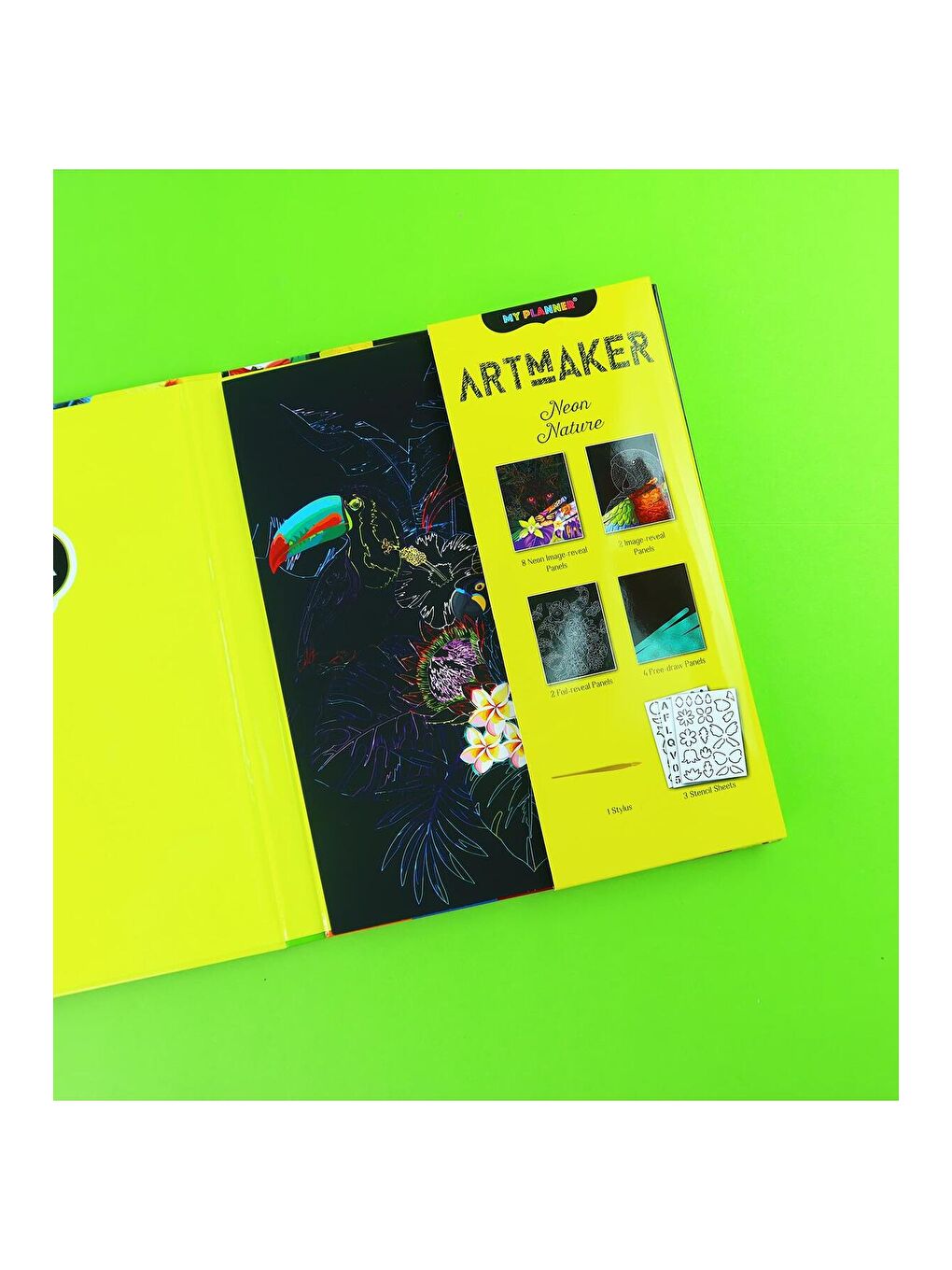 Artmaker Neon Nature Kazımalı Boyama Seti – 16 Panel, Şablon ve Kalemli Scratch Art Seti-1