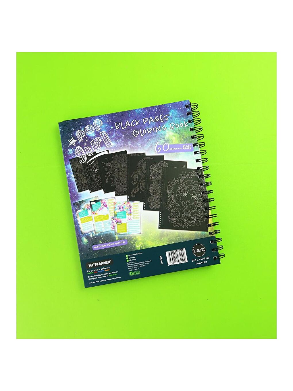Pop Girl Siyah Sayfa Boyama Kitabı – 60 Sayfa Spiral Defter-4