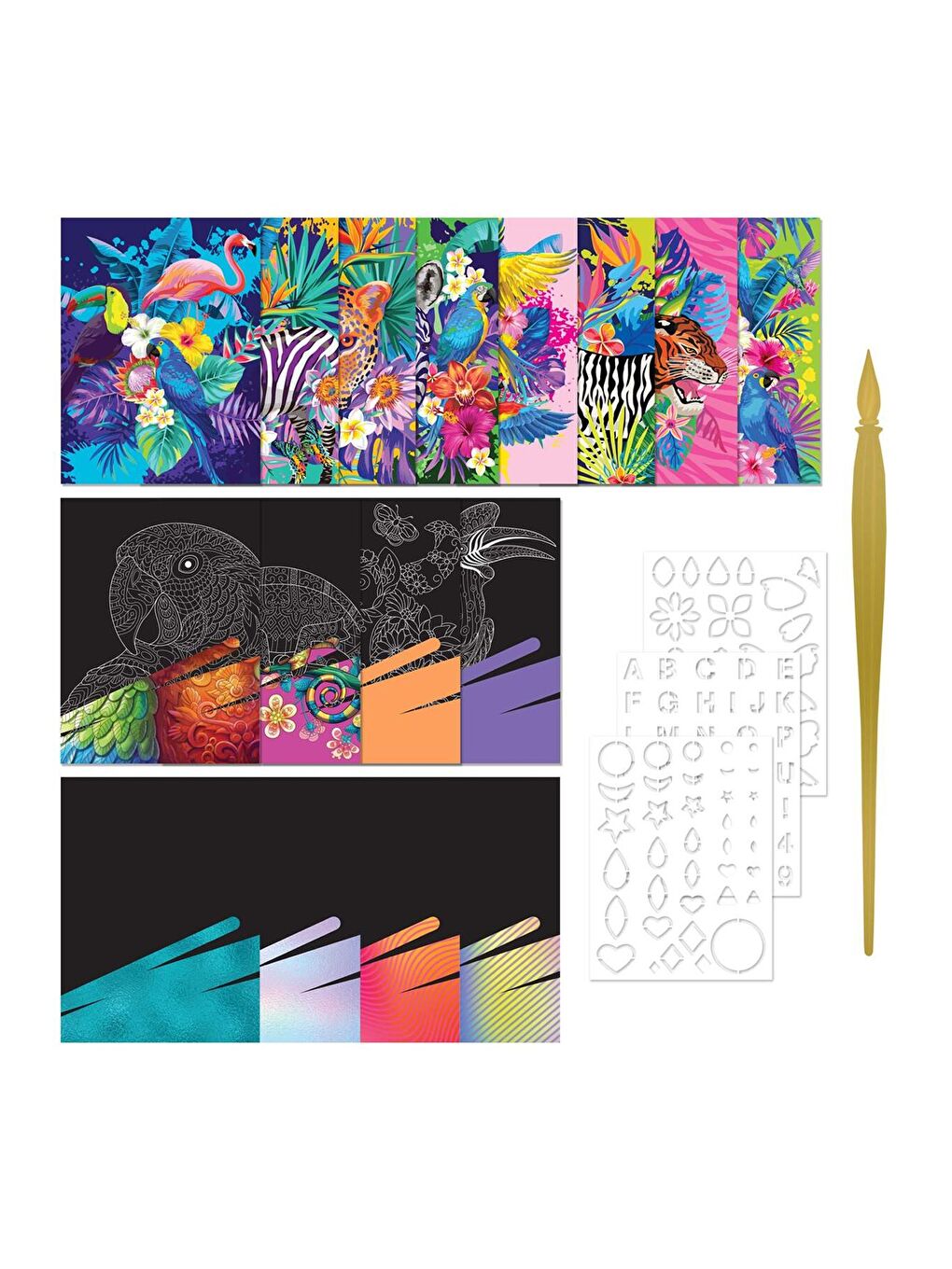 Artmaker Neon Nature Kazımalı Boyama Seti – 16 Panel, Şablon ve Kalemli Scratch Art Seti-3