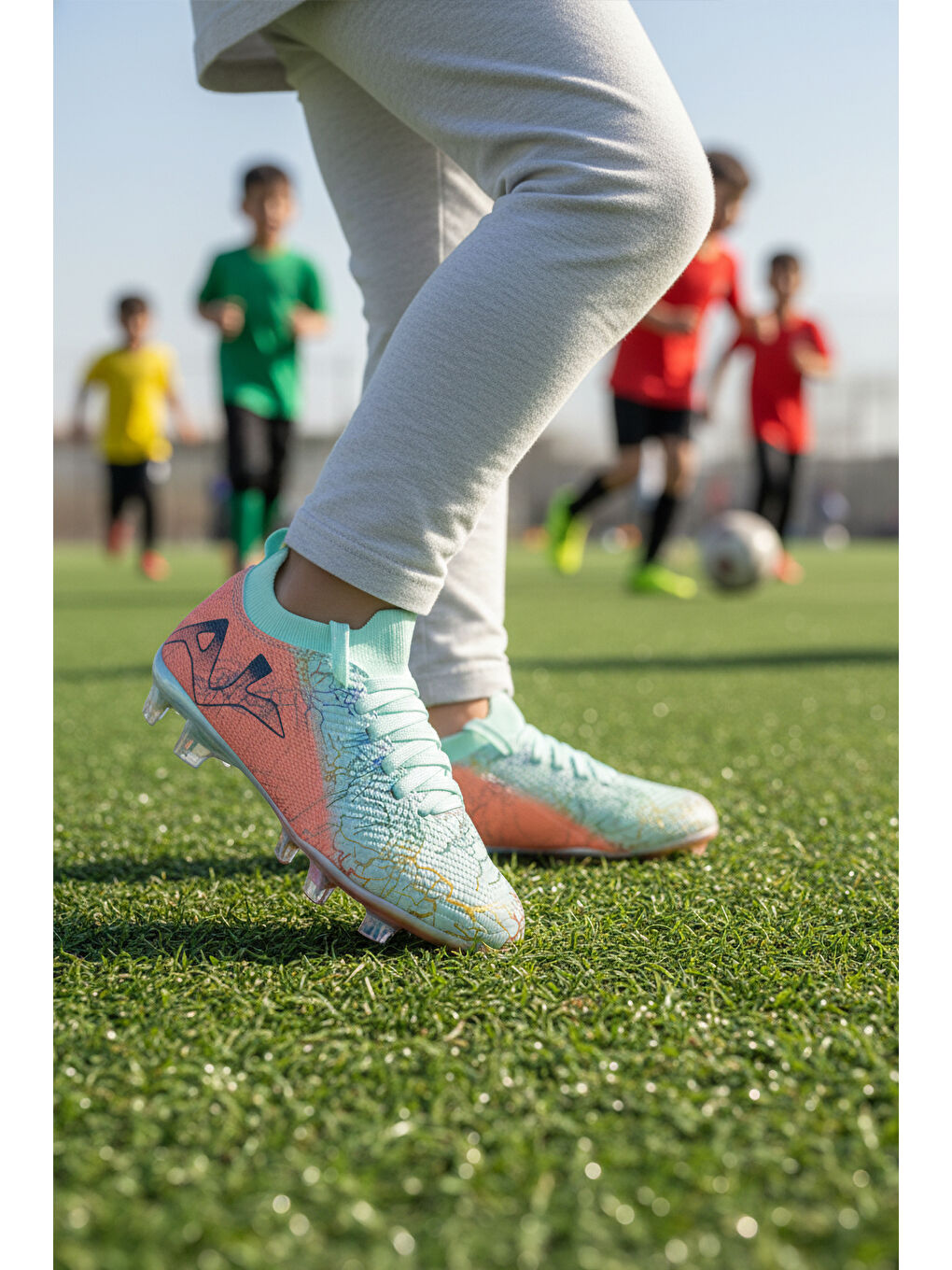 Turkuaz Mint Somon Bilekten Çoraplı Erkek Çocuk Krampon FK-252-153 F-2