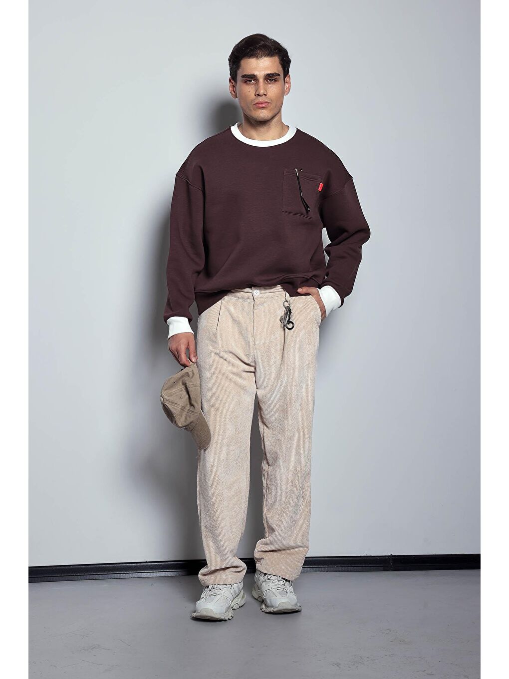 Erkek Oversize Kontrast Detaylı Sweatshirt Kahverengi-6