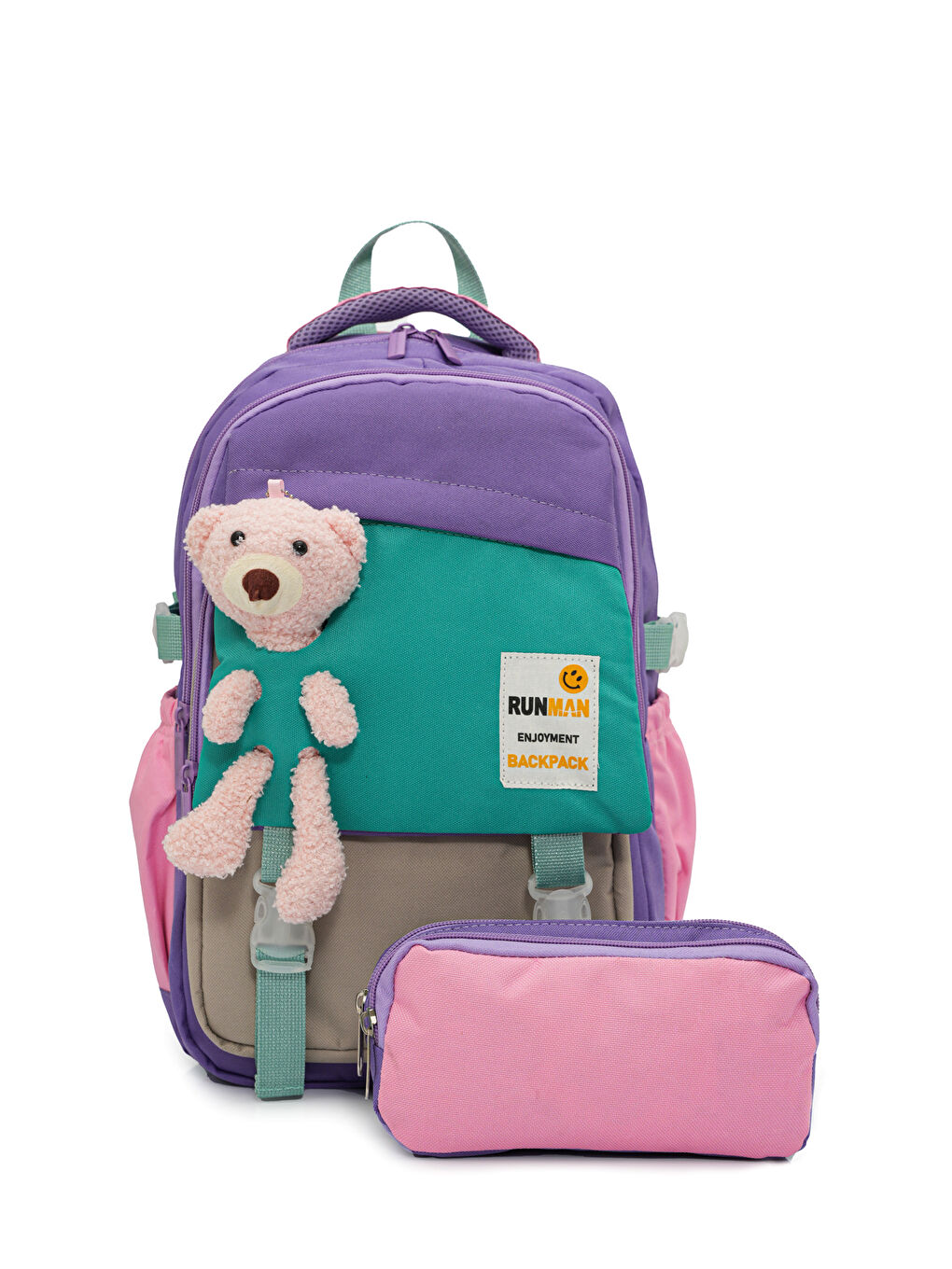 Pelüş Ayıcık Detaylı Kız Çocuk İlkokul Çanta Seti