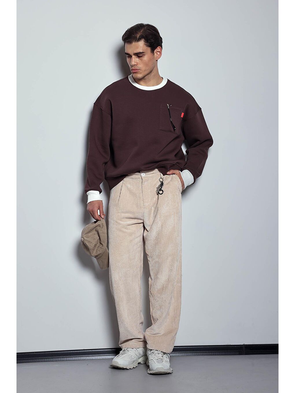 Erkek Oversize Kontrast Detaylı Sweatshirt Kahverengi-7