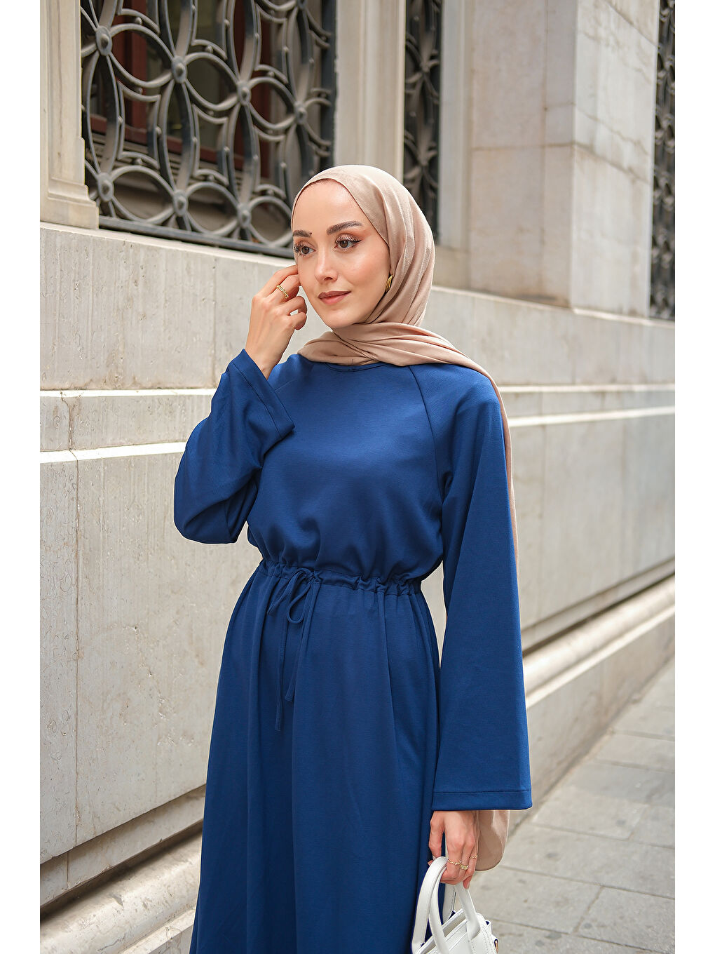 Kadın Bel Bağlama Detay Elbise Lacivert-1