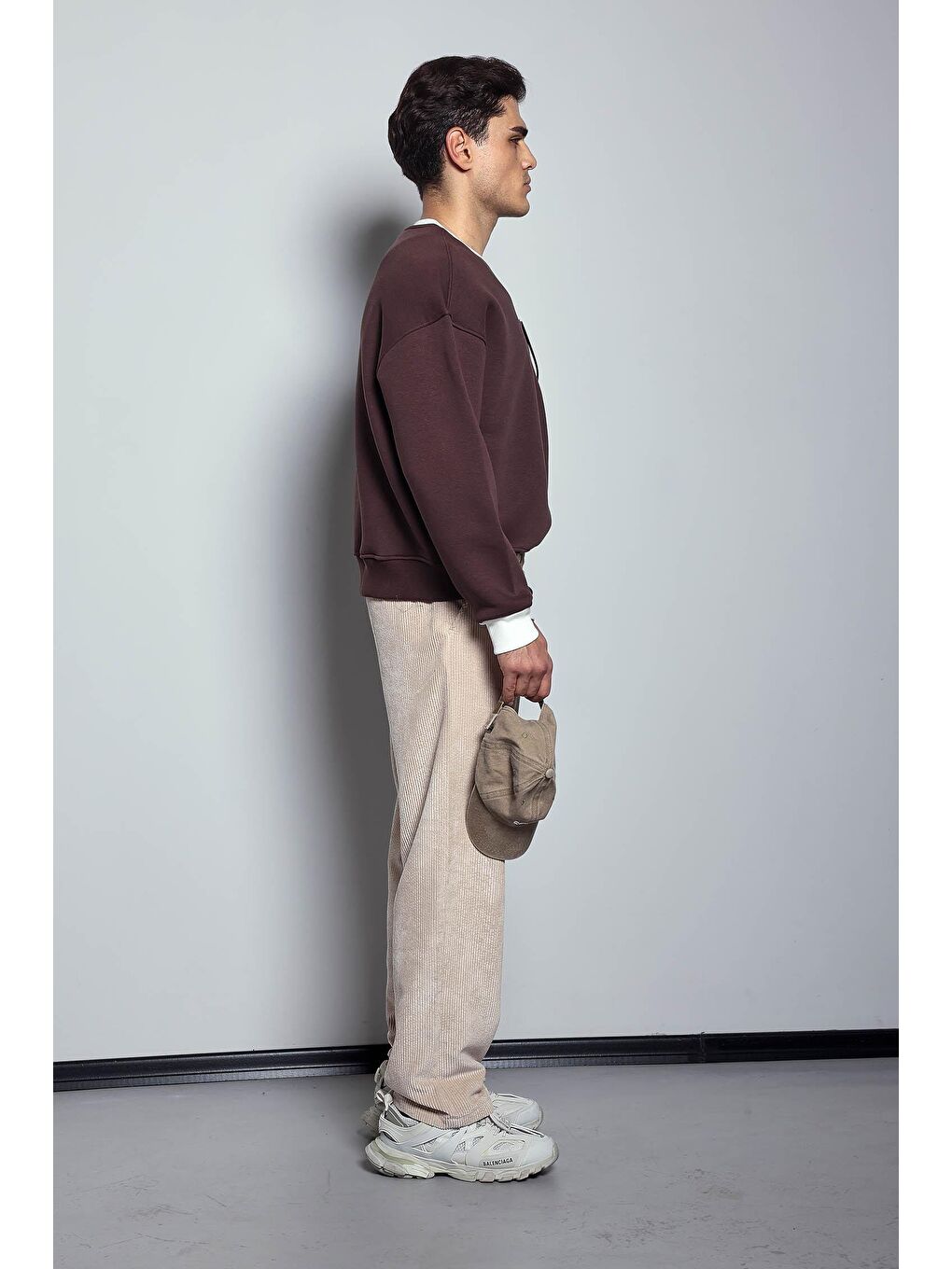 Erkek Oversize Kontrast Detaylı Sweatshirt Kahverengi-8