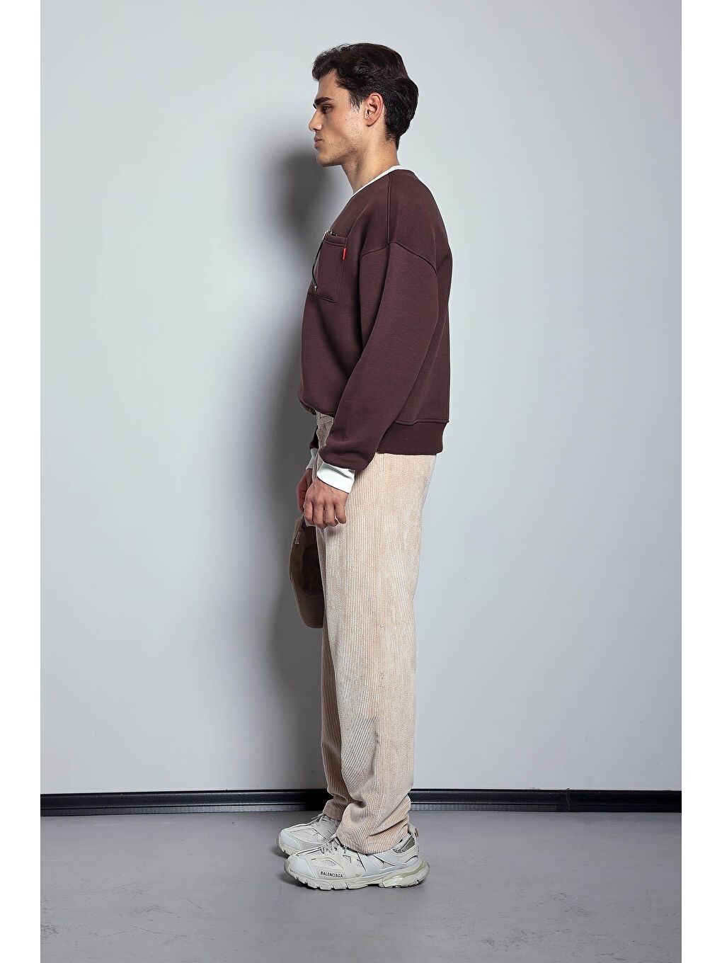 Erkek Oversize Kontrast Detaylı Sweatshirt Kahverengi-9