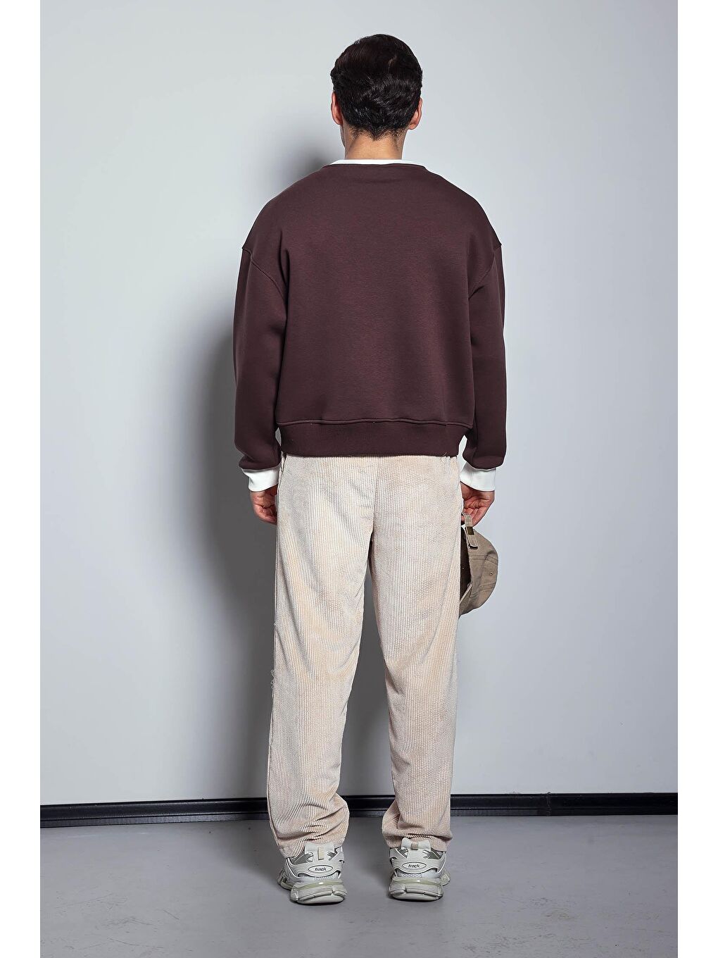 Erkek Oversize Kontrast Detaylı Sweatshirt Kahverengi-10